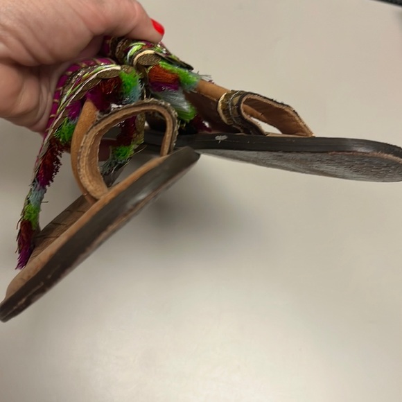 Anthropologie Z&L boho coin embellished fringe style leather flip flops size 39 - Picture 8 of 16